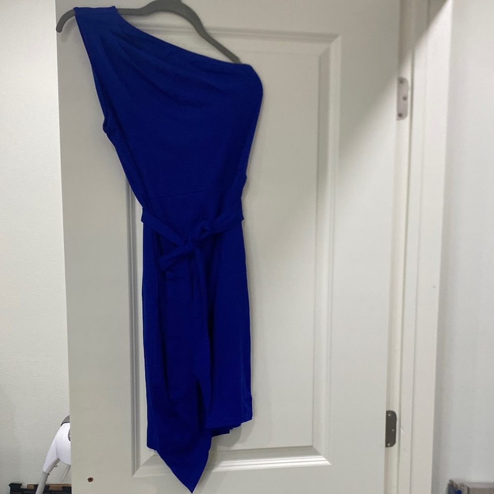 One-Shoulder Royal Blue Dress with Waist Tie